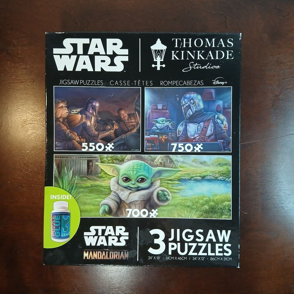 Thomas Kinkade Star Wars The Mandalorian 3 Jigsaw Puzzles Set Grogu New Unopened